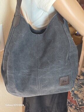 K2 Classic Gray Washed Distressed Canvas Hobo Bag  EUC